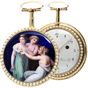 Swiss half pearl-set gold enamel repeating pocket watch Circa 1820
