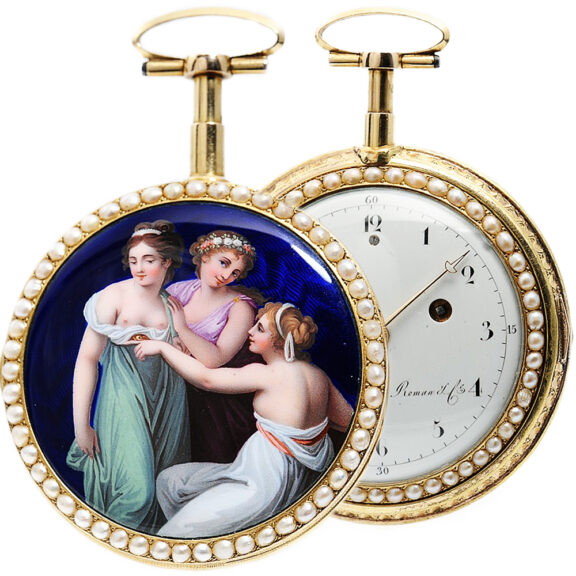 Swiss half pearl-set gold enamel repeating pocket watch Circa 1820