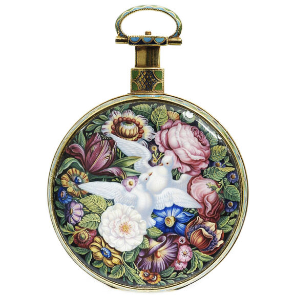 Swiss gold enamel pocket watch with centre seconds Circa 1840 Swiss gold enamel pocket watch with centre seconds Circa 1840