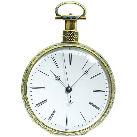Swiss gold enamel pocket watch with centre seconds Circa 1840 Swiss gold enamel pocket watch with centre seconds Circa 1840