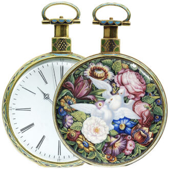 Swiss gold enamel pocket watch with centre seconds Circa 1840