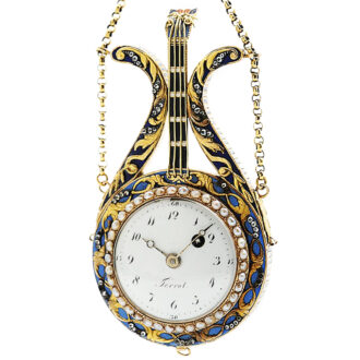Swiss highly decorative fob watch in the shape of a lyre Circa 1780
