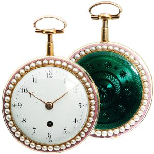 English gold enamel watch studded with half pearls Circa 1810