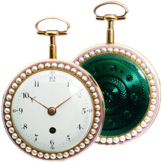 English gold enamel watch studded with half pearls Circa 1810
