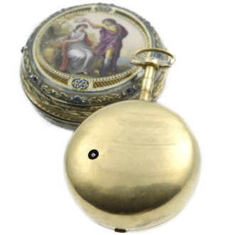 Swiss pair-cased watch with a very fine enamel painting Circa 1770