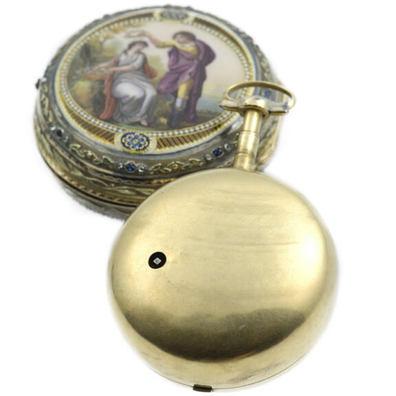 Swiss pair-cased watch with a very fine enamel painting Circa 1770 Swiss pair-cased watch with a very fine enamel painting Circa 1770