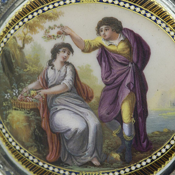 Swiss pair-cased watch with a very fine enamel painting Circa 1770 Swiss pair-cased watch with a very fine enamel painting Circa 1770