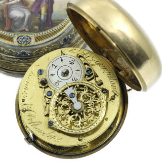 Swiss pair-cased watch with a very fine enamel painting Circa 1770