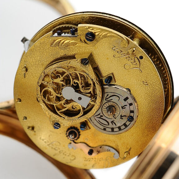 German gold enamel watch in a gilt protective case Circa 1800 German gold enamel watch in a gilt protective case Circa 1800
