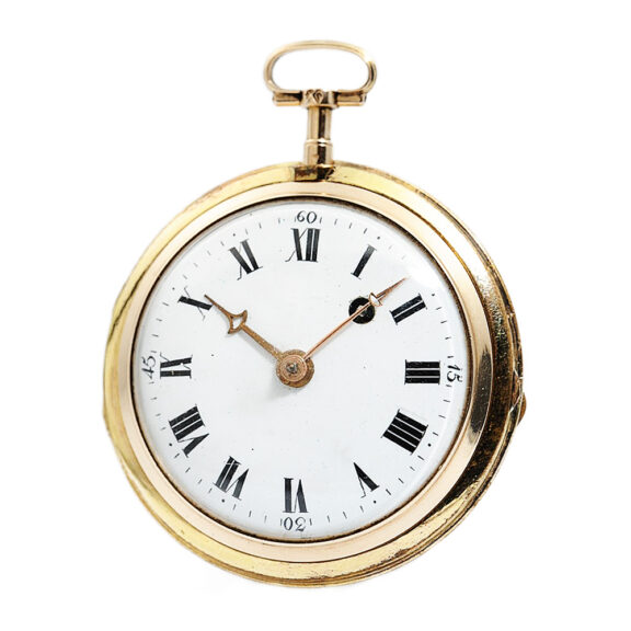 German gold enamel watch in a gilt protective case Circa 1800 German gold enamel watch in a gilt protective case Circa 1800