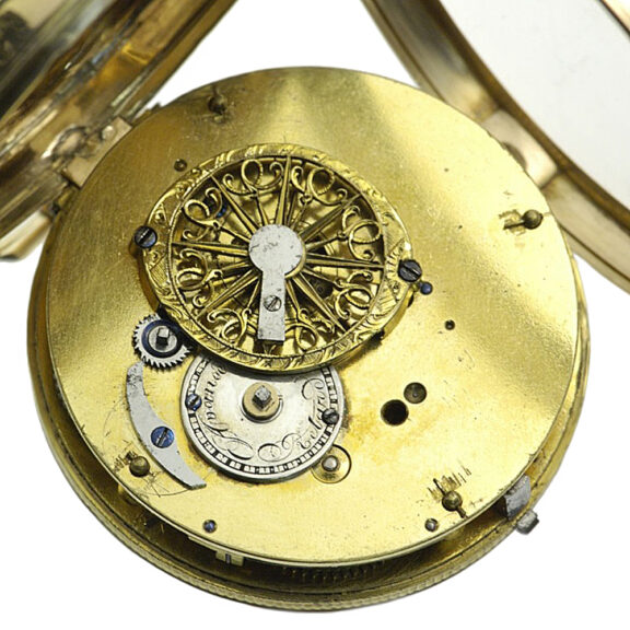 Swiss gold pocket watch with enamel animated scene Circa 1810 Swiss gold pocket watch with enamel animated scene Circa 1810