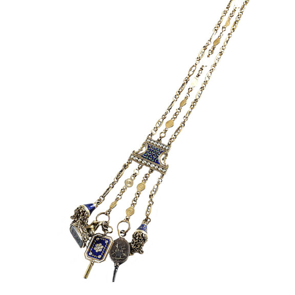 French gold open faced verge pocket watch with chatelaine Circa 1800 French gold open faced verge pocket watch with chatelaine Circa 1800