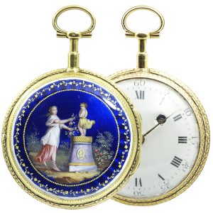 French gold open faced verge pocket watch with chatelaine Circa 1800