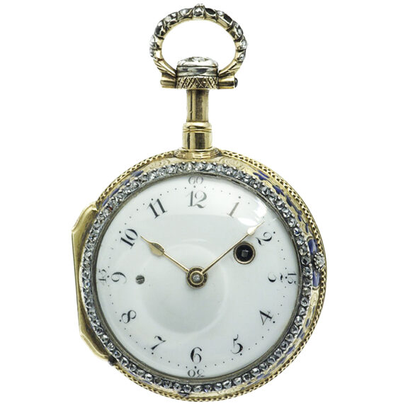 French diamond set gold and enamel quarter repeater Circa 1770 French diamond set gold and enamel quarter repeater Circa 1770