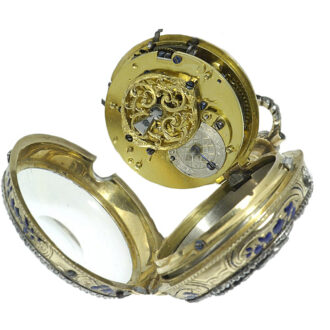 French diamond set gold and enamel quarter repeater Circa 1770