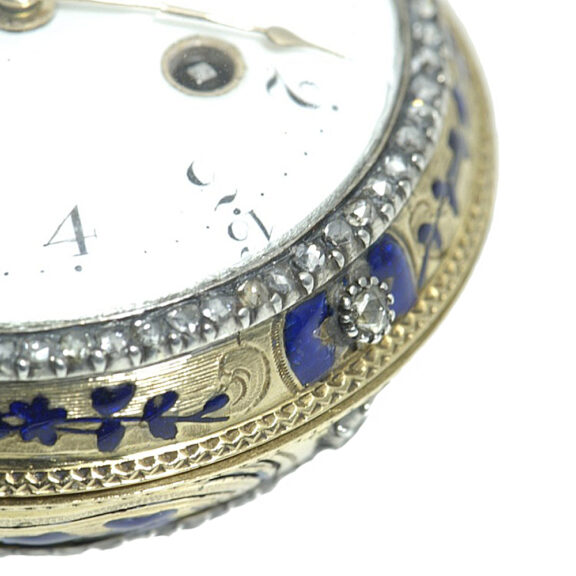 French diamond set gold and enamel quarter repeater Circa 1770 French diamond set gold and enamel quarter repeater Circa 1770