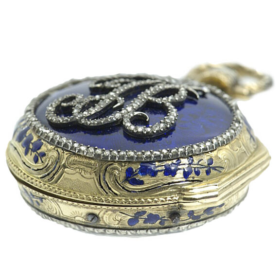 French diamond set gold and enamel quarter repeater Circa 1770 French diamond set gold and enamel quarter repeater Circa 1770
