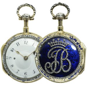 French diamond set gold and enamel quarter repeater Circa 1770