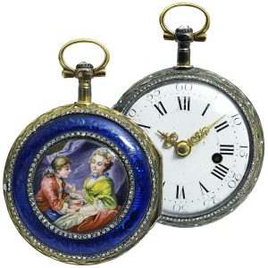 French diamond-set pocket watch with enamel decoration Circa 1780