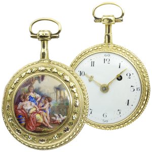 French gold enamel a trois couleurs verge pocket watch Circa 1790