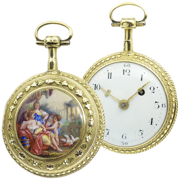French gold enamel a trois couleurs verge pocket watch Circa 1790