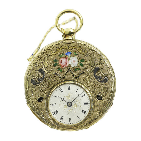 Swiss lavishly decorated 18 Carat gold and enamel watch Circa 1830