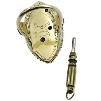 Swiss navette shaped ring watch with visible balance Circa 1820