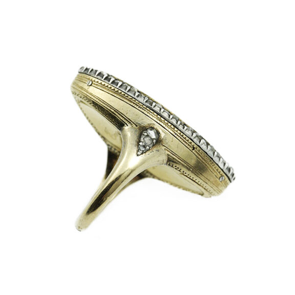Swiss navette shaped ring watch with visible balance Circa 1820 Swiss navette shaped ring watch with visible balance Circa 1820