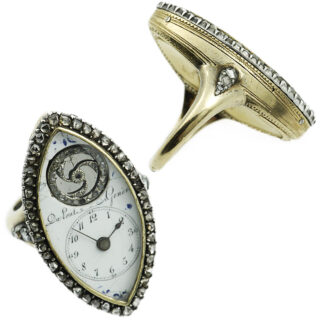 Swiss navette shaped ring watch with visible balance Circa 1820
