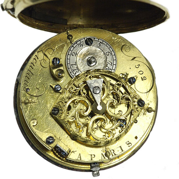 French gold enamel verge pocket watch with chatelaine Circa 1779 French gold enamel verge pocket watch with chatelaine Circa 1779