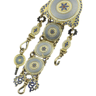 French gold enamel verge pocket watch with chatelaine Circa 1779