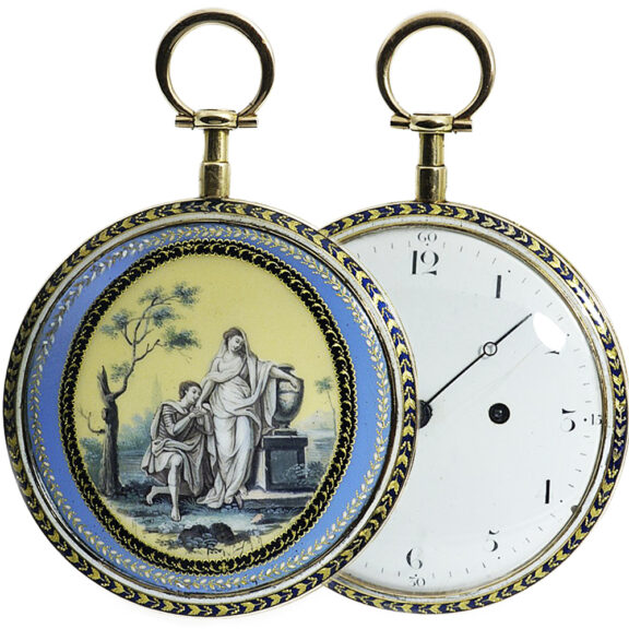 French impressive 18k gold enamel pocket watch Circa 1810