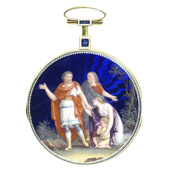 French gold pocket watch with enamel painting circa 1820 French gold pocket watch with enamel painting circa 1820