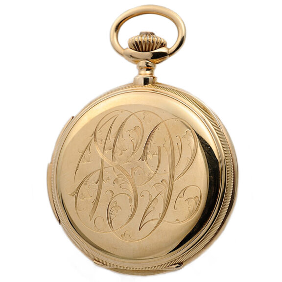 Swiss rose gold minute repeating hunting cased pocket watch Circa 1887 Swiss rose gold minute repeating hunting cased pocket watch Circa 1887