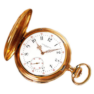 Swiss rose gold minute repeating hunting cased pocket watch Circa 1887