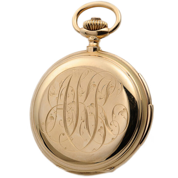 Swiss rose gold minute repeating hunting cased pocket watch Circa 1887 Swiss rose gold minute repeating hunting cased pocket watch Circa 1887