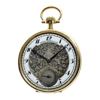 Swiss gold pocket watch with relief engraving silver dial Circa 1910 Swiss gold pocket watch with relief engraving silver dial Circa 1910
