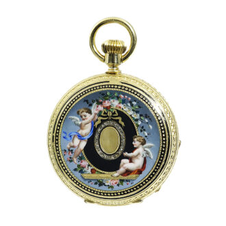 Swiss exquisite and small gold enamel pocket watch Circa 1871 Swiss exquisite and small gold enamel pocket watch Circa 1871