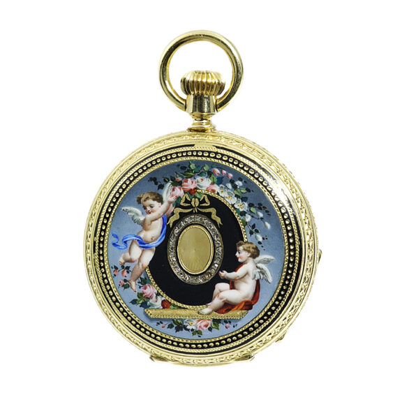 Swiss exquisite and small gold enamel pocket watch Circa 1871 Swiss exquisite and small gold enamel pocket watch Circa 1871