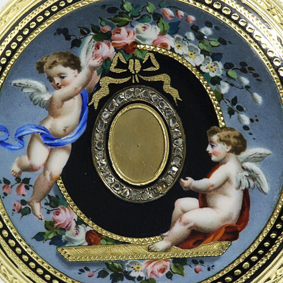 Swiss exquisite and small gold enamel pocket watch Circa 1871 Swiss exquisite and small gold enamel pocket watch Circa 1871