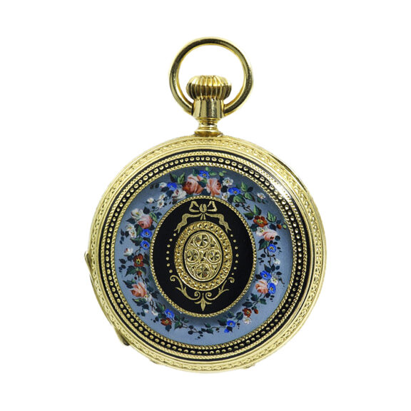 Swiss exquisite and small gold enamel pocket watch Circa 1871 Swiss exquisite and small gold enamel pocket watch Circa 1871