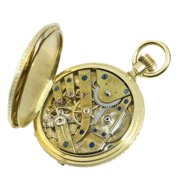 Swiss exquisite and small gold enamel pocket watch Circa 1871 Swiss exquisite and small gold enamel pocket watch Circa 1871