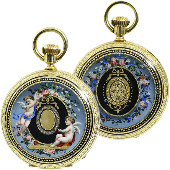Swiss exquisite and small gold enamel pocket watch Circa 1871 Swiss exquisite and small gold enamel pocket watch Circa 1871