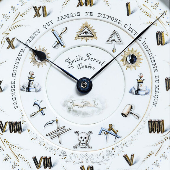 Swiss gilt open faced Masonic lever pocket watch Circa 1900 Swiss gilt open faced Masonic lever pocket watch Circa 1900