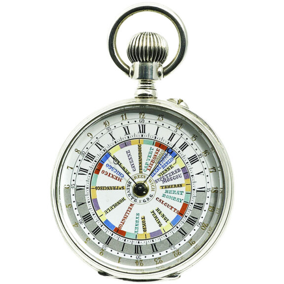 Swiss silver double-sided 24-hour World Time watch Circa 1890 Swiss silver double-sided 24-hour World Time watch Circa 1890