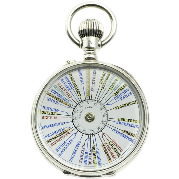 Swiss silver double-sided 24-hour World Time watch Circa 1890 Swiss silver double-sided 24-hour World Time watch Circa 1890