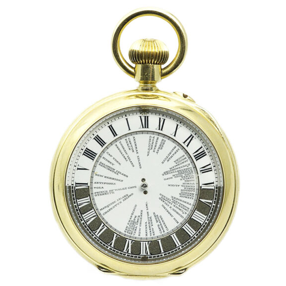 Gold English double sided world time watch Circa 1900 Gold English double sided world time watch Circa 1900