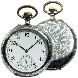 Swiss decorative Niello silver graduate's pocket watch Circa 1923