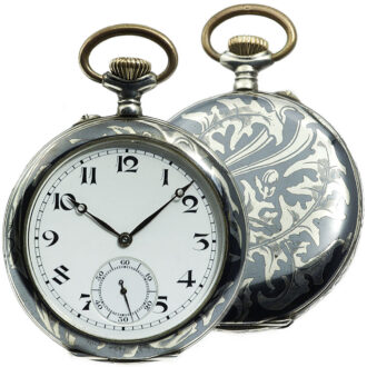 Swiss decorative Niello silver graduate's pocket watch Circa 1923