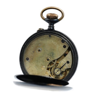 Swiss open faced steel pocket watch with Hebrew dial Circa 1900